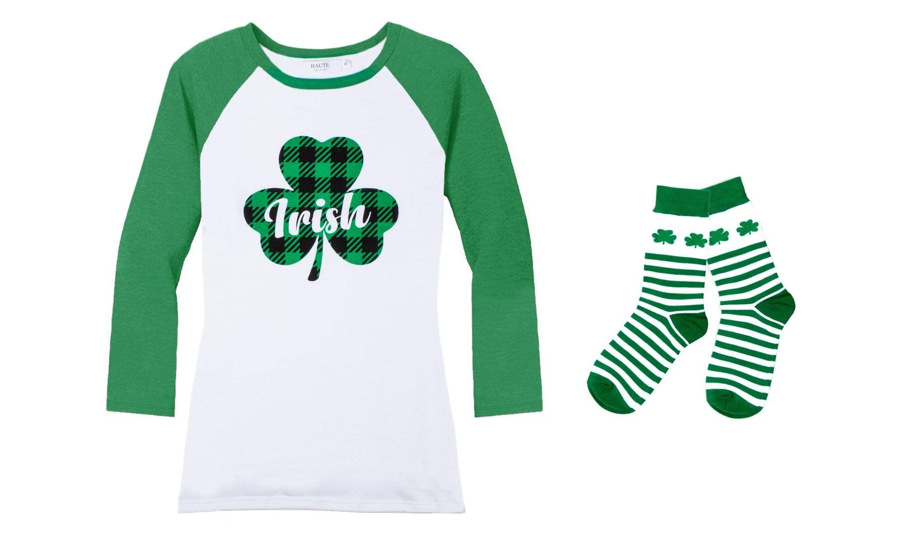 Haute Edition Women's St. Patrick's Day Tops With Matching Socks Daily Haute