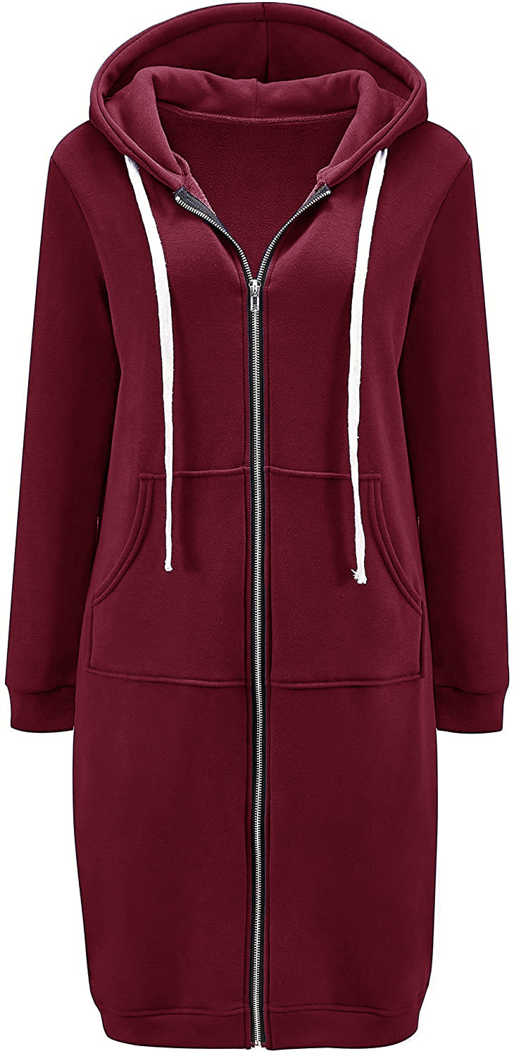 Haute Edition Women's Tunic Long Length Full Zip Hooded Sweatshirt Hoo