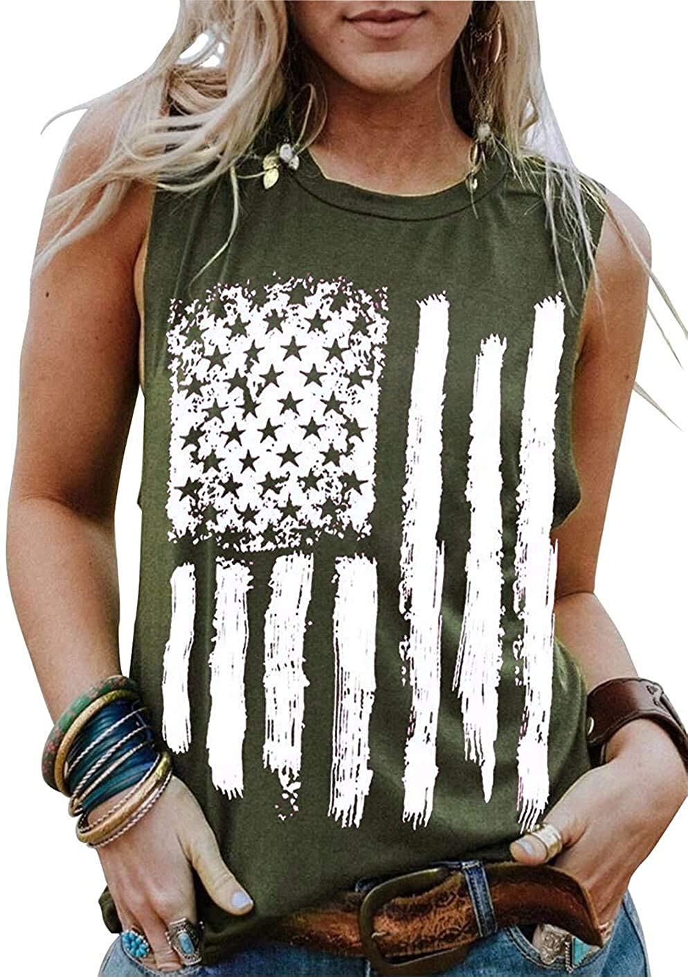 Haute Edition Women's USA American Flag 4th of July Casual Loose Fit Tops With Plus Daily Haute