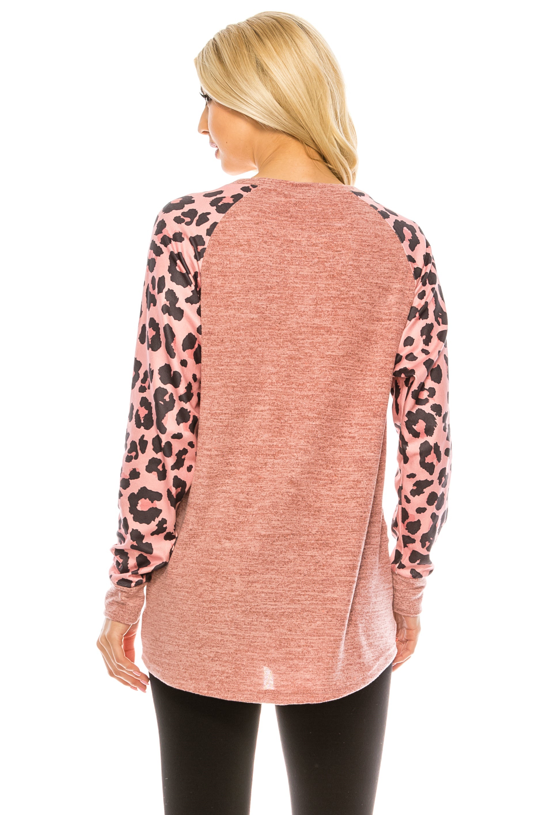 Haute Edition Women's Ultra Soft Long Sleeve Spring Pullover Leopard Raglan Sweatshirt Daily Haute