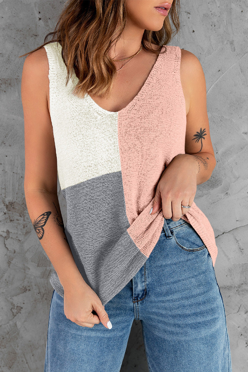 Haute Edition Women's V-Neck Color Block Sweater Knit Tank Daily Haute