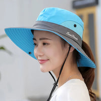 Haute Edition Women's Wide Brim UV Protection Mesh Sun Hat with Ponytail Hole Daily Haute