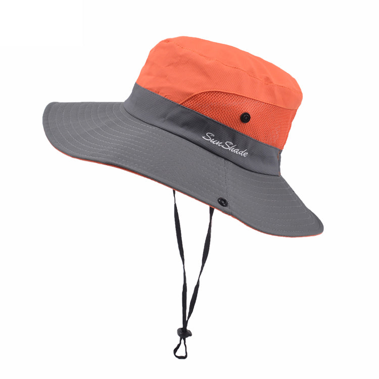 Haute Edition Women's Wide Brim UV Protection Mesh Sun Hat with Ponytail Hole - Orange