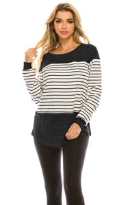Haute Edition Women's long sleeve color block striped top Daily Haute