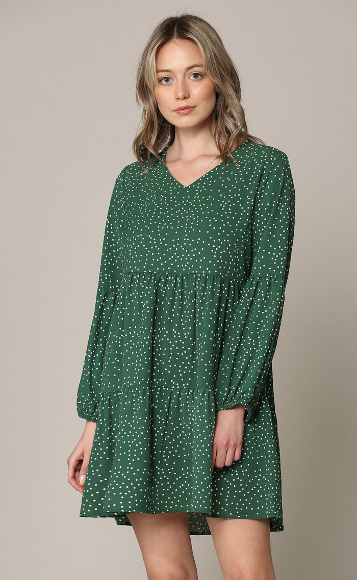 Made By Johnny Casual Flowy Swing Shift Long Sleeve Tiered Dress Daily Haute