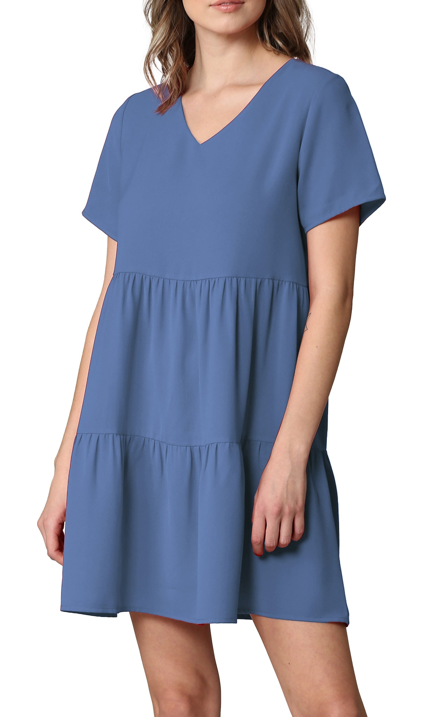 Made By Johnny Casual Flowy Swing Shift Short Sleeve Tiered Dress Daily Haute