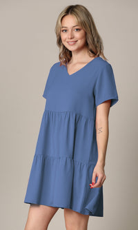 Made By Johnny Casual Flowy Swing Shift Short Sleeve Tiered Dress Daily Haute
