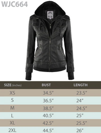 Made By Johnny MBJ Womens Faux Leather Motorcycle Jacket with Hoodie Daily Haute