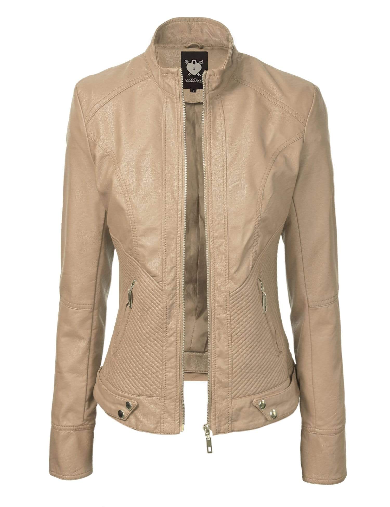 Made By Johnny MBJ Womens Faux Leather Zip Up Moto Biker Jacket with Stitching Detail Daily Haute