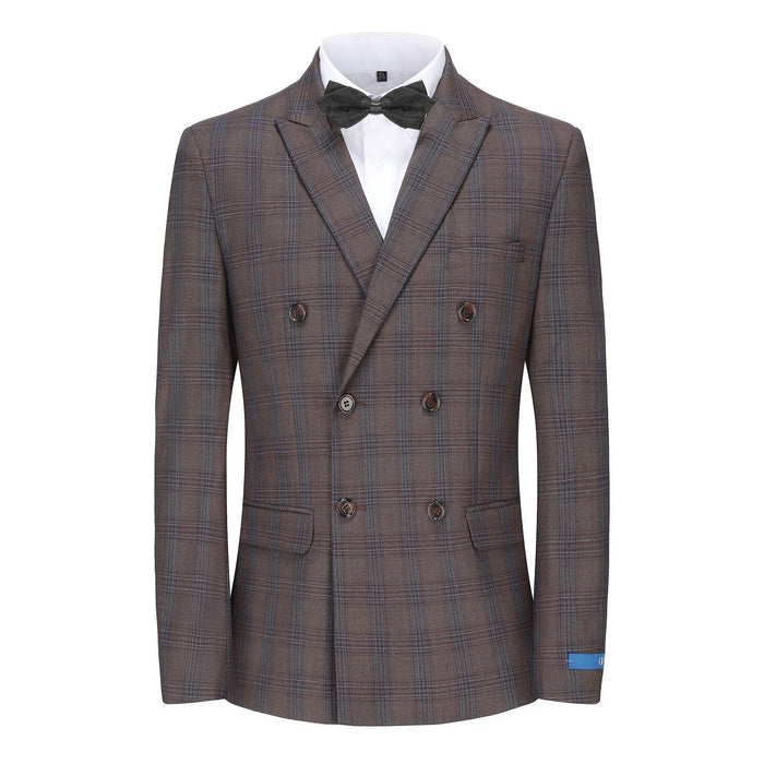 Men's 2-Piece Performance Stretch Double Breasted Blue Check Suit Daily Haute