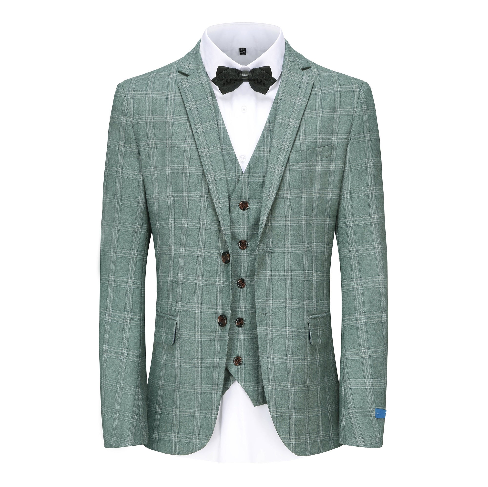 Men's 3-Piece Performance Stretch Slim Fit Green & White Plaid Suit Daily Haute