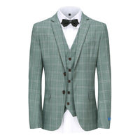 Men's 3-Piece Performance Stretch Slim Fit Green & White Plaid Suit Daily Haute