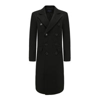 Men's Double-Breasted Knee Length Wool Blend Three Button Long Jacket Overcoat Top Coat Daily Haute