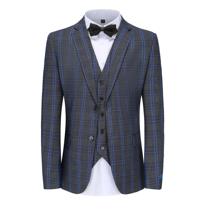 Men's Slim-Fit 3PC Blue Contrast Check Plaid Suit Daily Haute