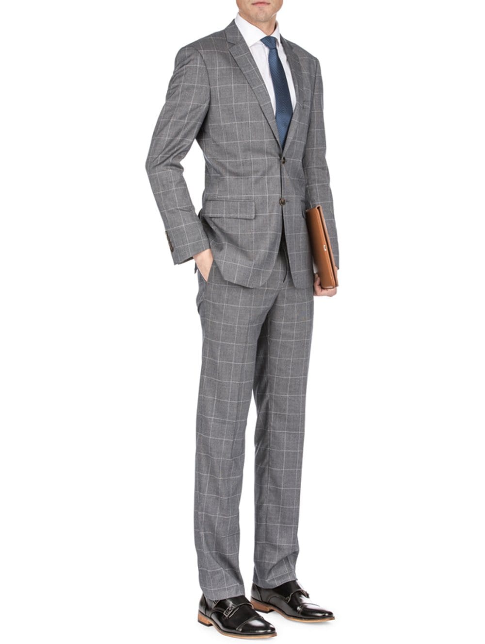 Men's Traveler Check Slim Fit Suits - Main Image