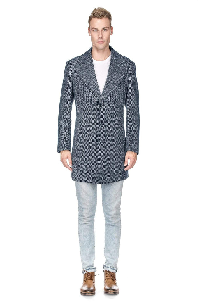 Men's Wool Blend Herringbone Top Coat Overcoat Topcoat Jacket Daily Haute