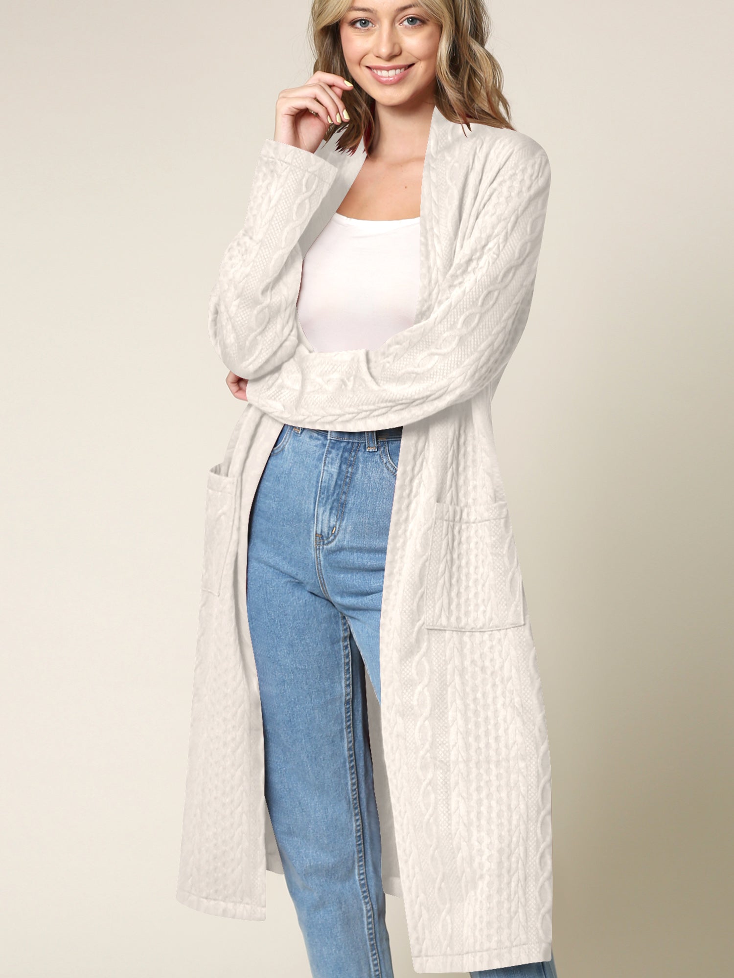 Women's Knit Long Sweater Drape Cardigan with Pockets Daily Haute