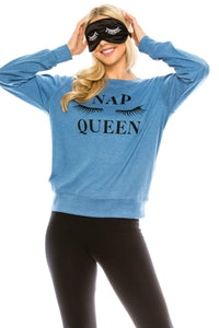 Women's Nap Queen Lounging Themed Sweatshirt with Bonus Eye Mask 2 Piece Gift Set Daily Haute