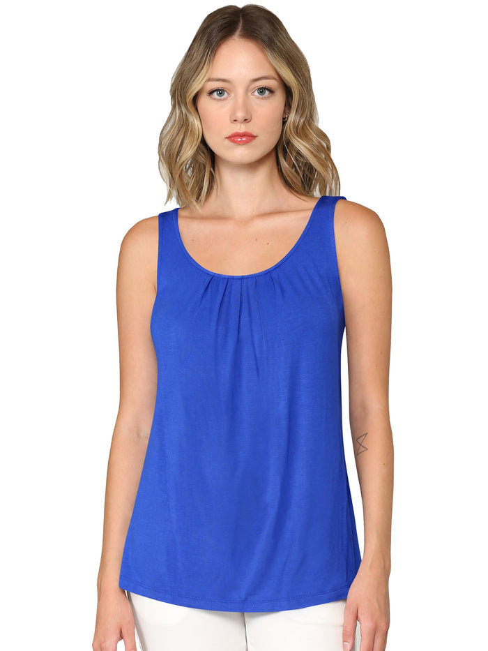Women's Pleated Front Scoop Neck Shell Tank Daily Haute
