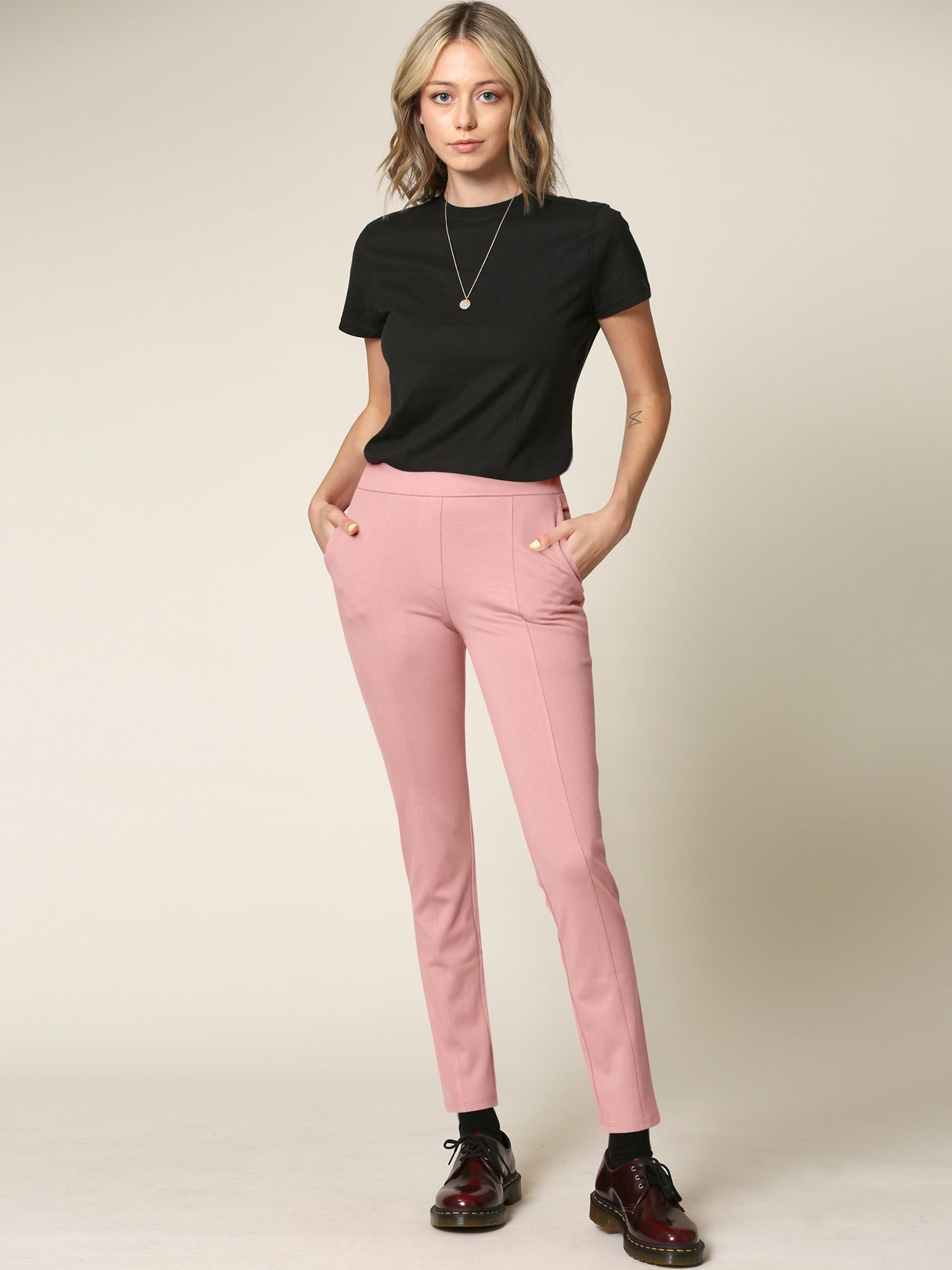 Women's Pull On Legging Ponte Tummy Control Skinny Pant With Pockets
