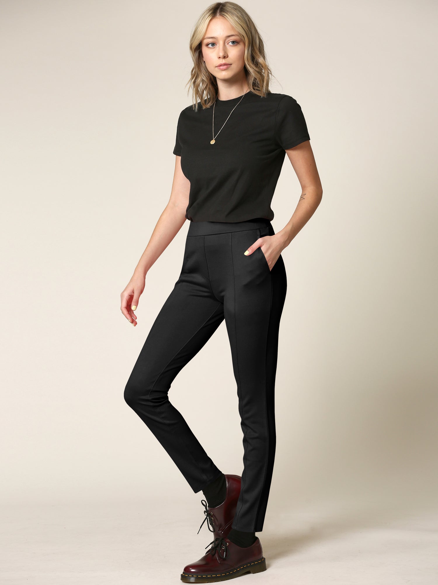 Women's Pull On Legging Ponte Tummy Control Skinny Pant With Pockets Daily Haute