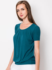 Women's Scoop Neck Short Sleeve Front Pleated Blouse Daily Haute