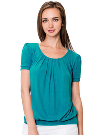 Women's Scoop Neck Short Sleeve Front Pleated Blouse Daily Haute