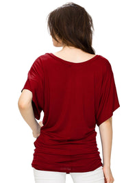 Women's Solid Short Sleeve V Neck Dolman Top Daily Haute