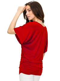 Women's Solid Short Sleeve V Neck Dolman Top Daily Haute