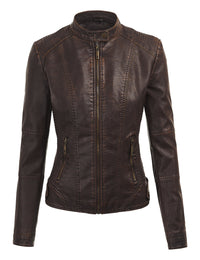 Womens Faux Leather Motorcycle Jacket with Hoodie Daily Haute