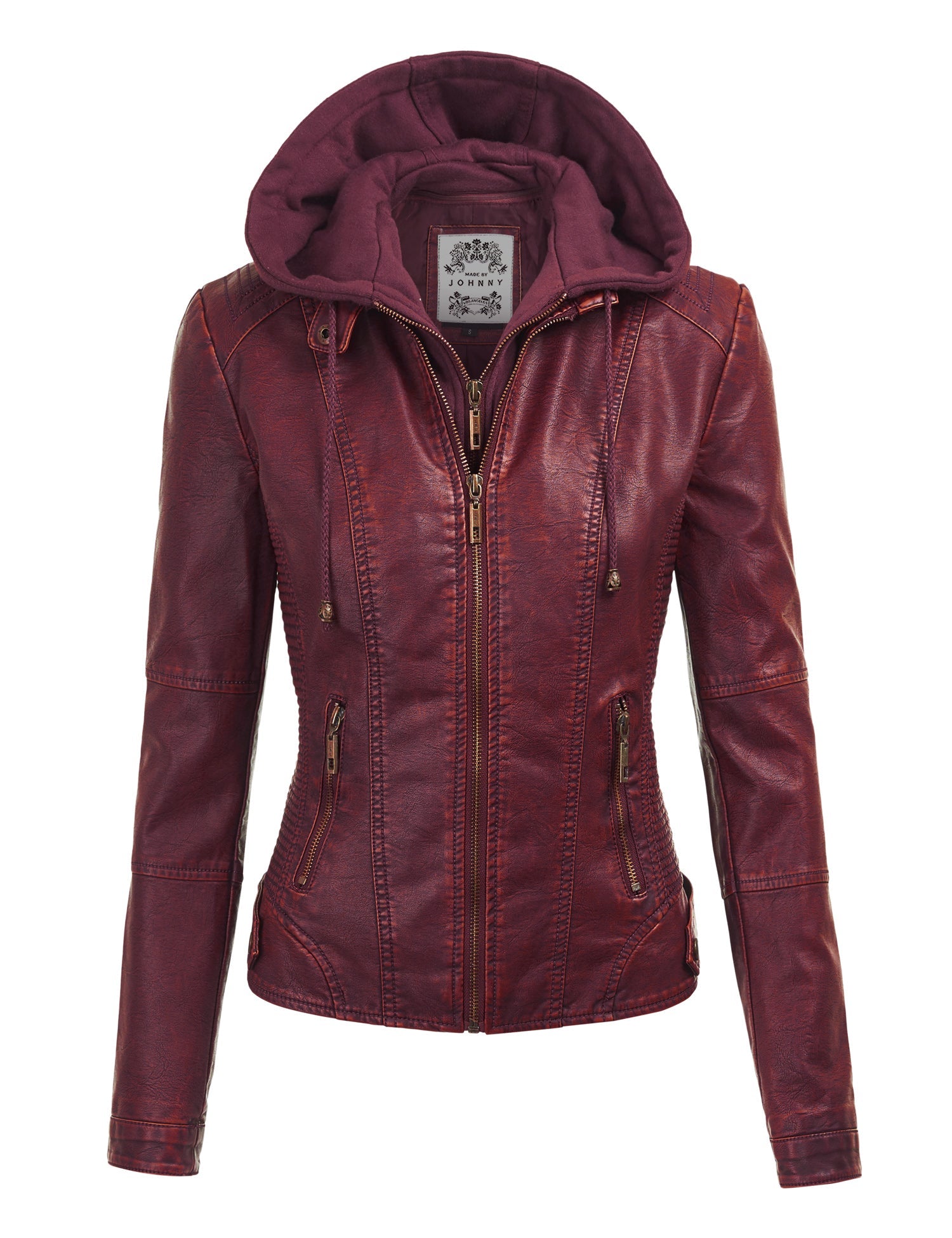 Womens Faux Leather Motorcycle Jacket with Hoodie Daily Haute